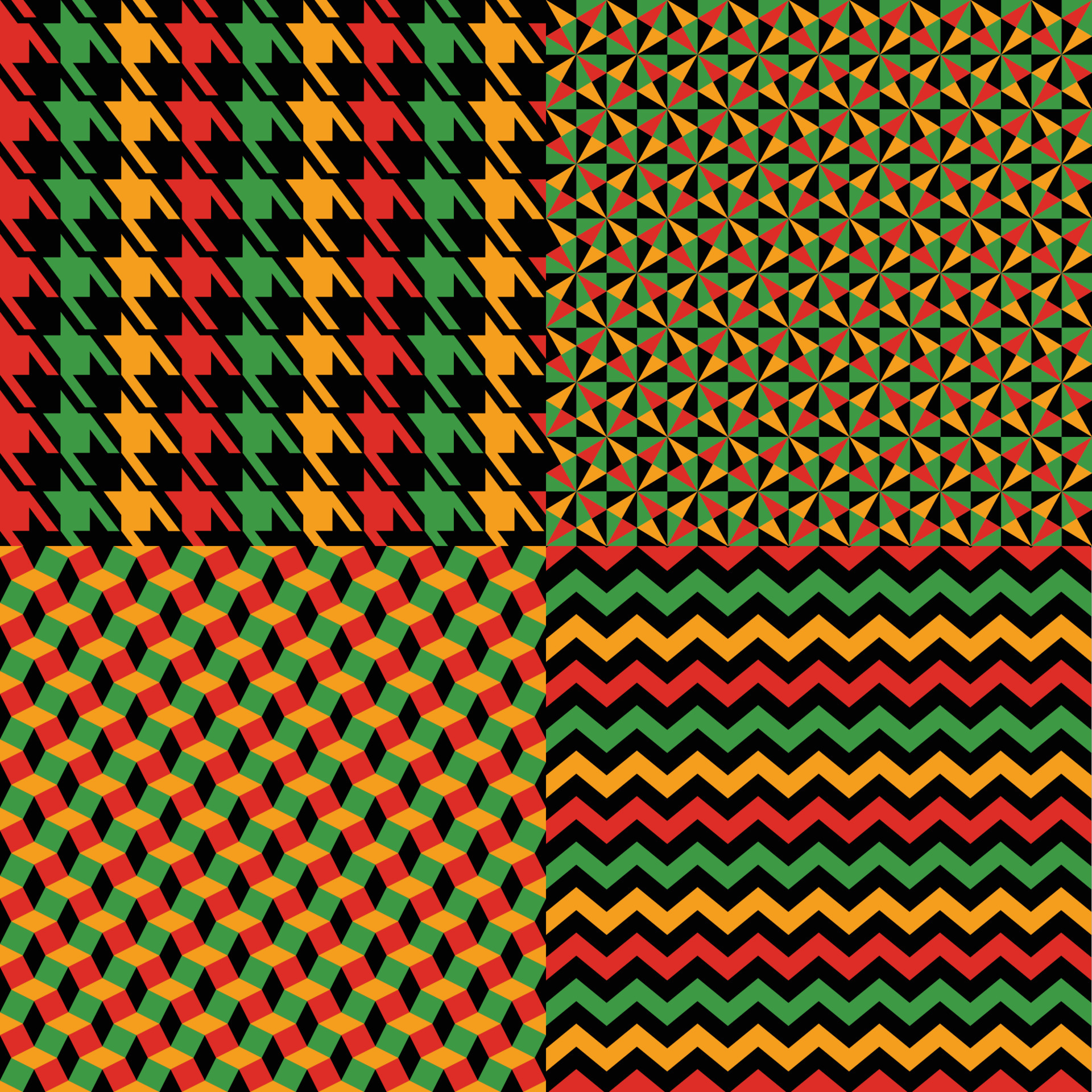 Vector Seamless Kwanzaa Pattern Set With Colored Print And Geomerrical Vector Seamless Kwanzaa Pattern Set With Colored Print And Geomerrical