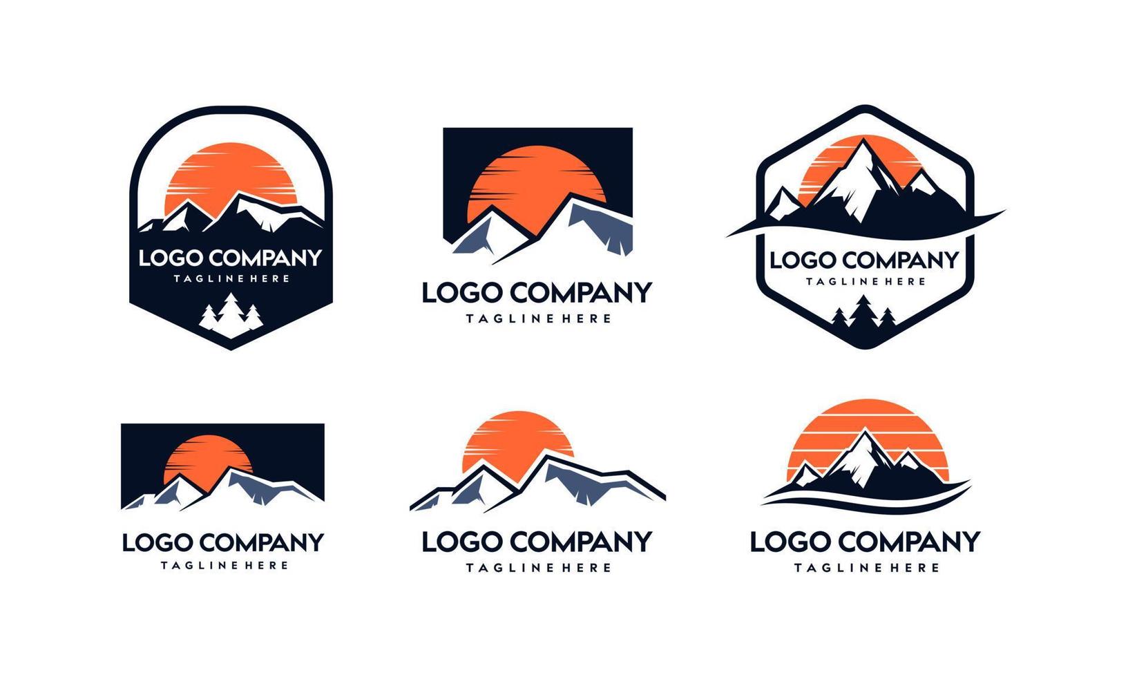 illustration vector graphic of mountain and moon logo design collection suitable for adventure or travel business, etc.