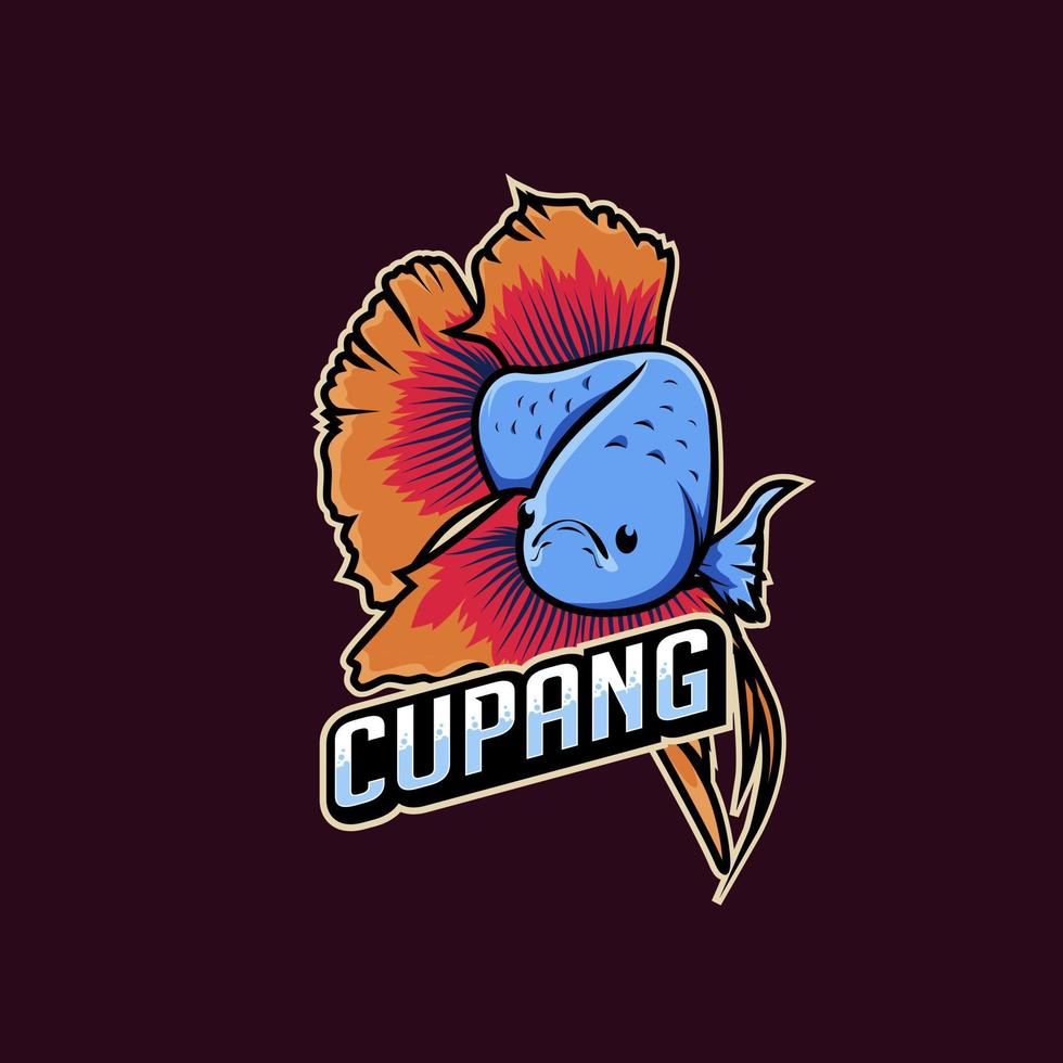 Gráfico de vector de ilustración de plantilla de diseño de logotipo de mascota de pez cupang