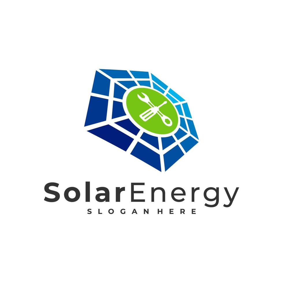 Plantilla de vector de logotipo solar mecánico, conceptos de diseño de logotipo de energía de panel solar creativo