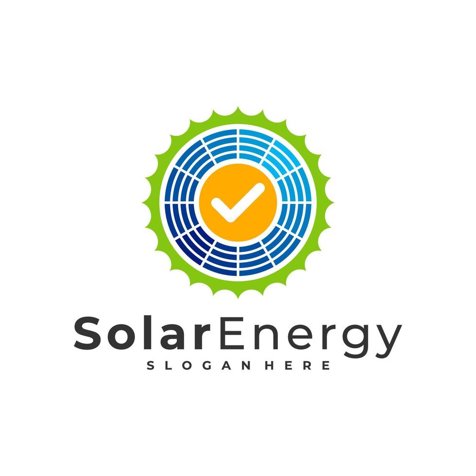 Verifique la plantilla de vector de logotipo solar, conceptos de diseño de logotipo de energía de panel solar creativo