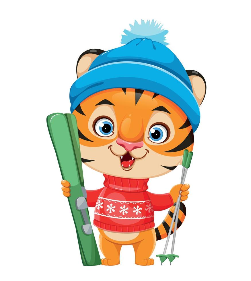 Feliz Navidad. tigre de personaje de dibujos animados lindo vector