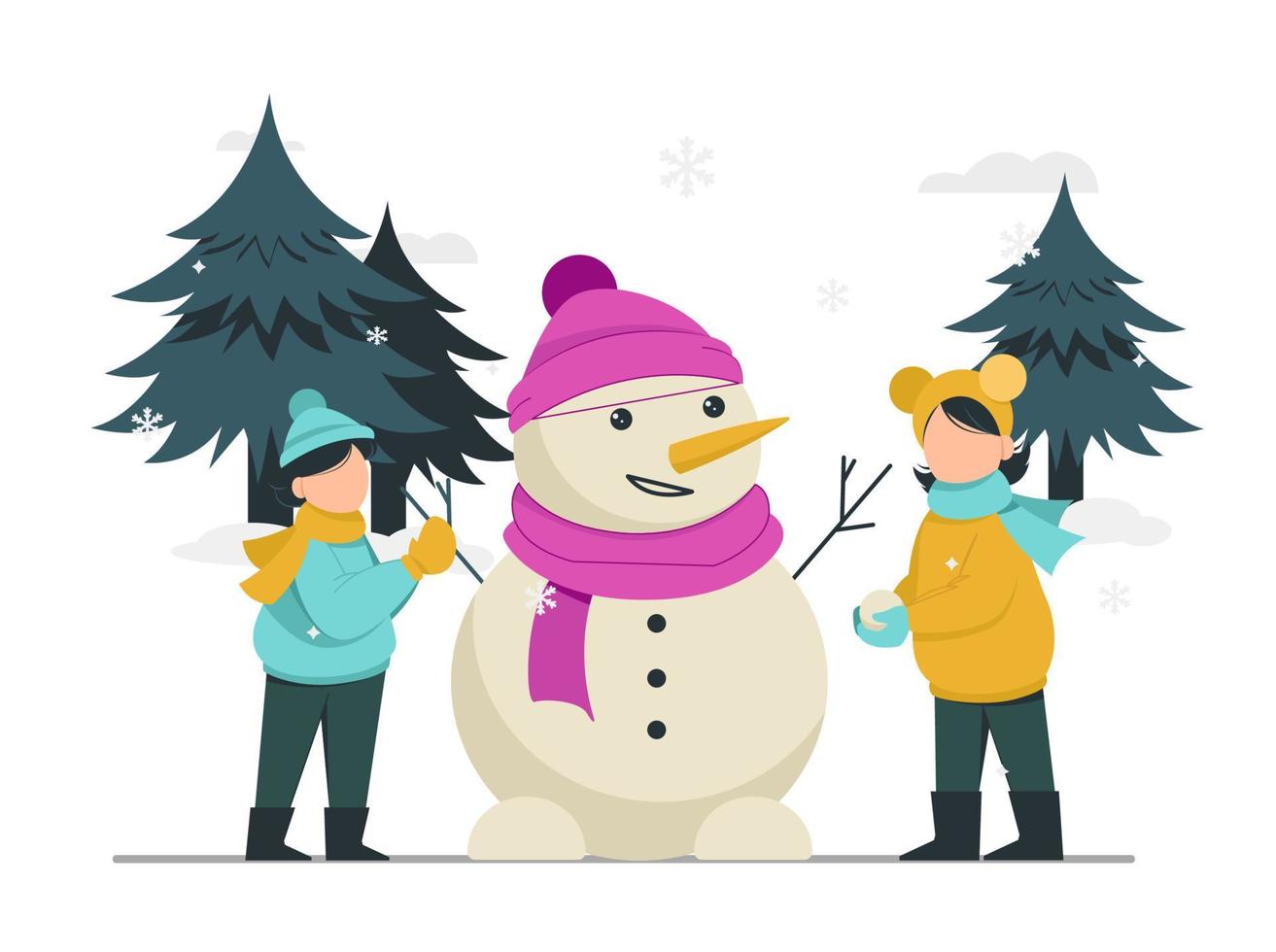 Kids playing with snowman vector