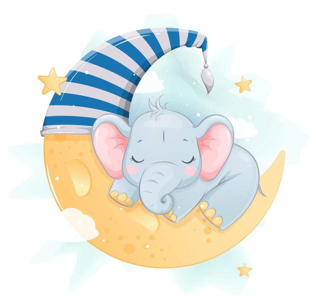 Cute little elephant. Funny cartoon character vector