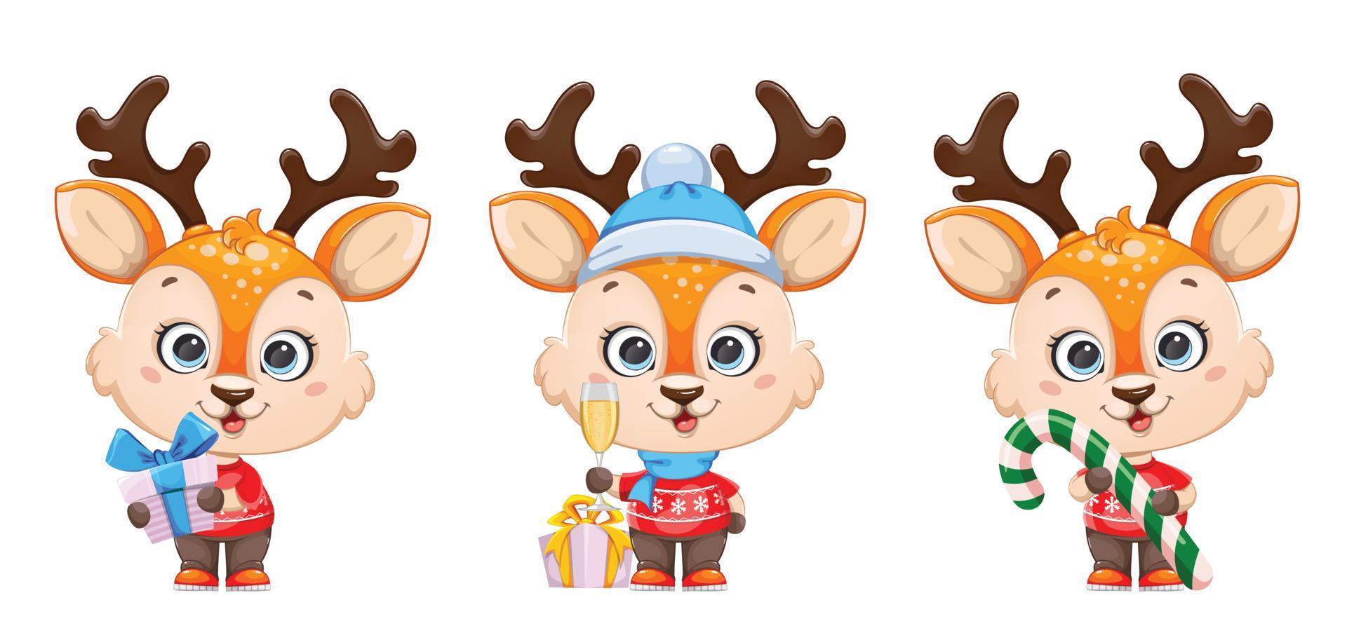 Cute baby deer. Cheerful little reindeer vector