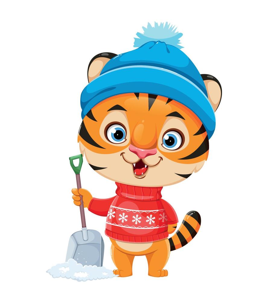 Merry Christmas. Cute cartoon character tiger vector