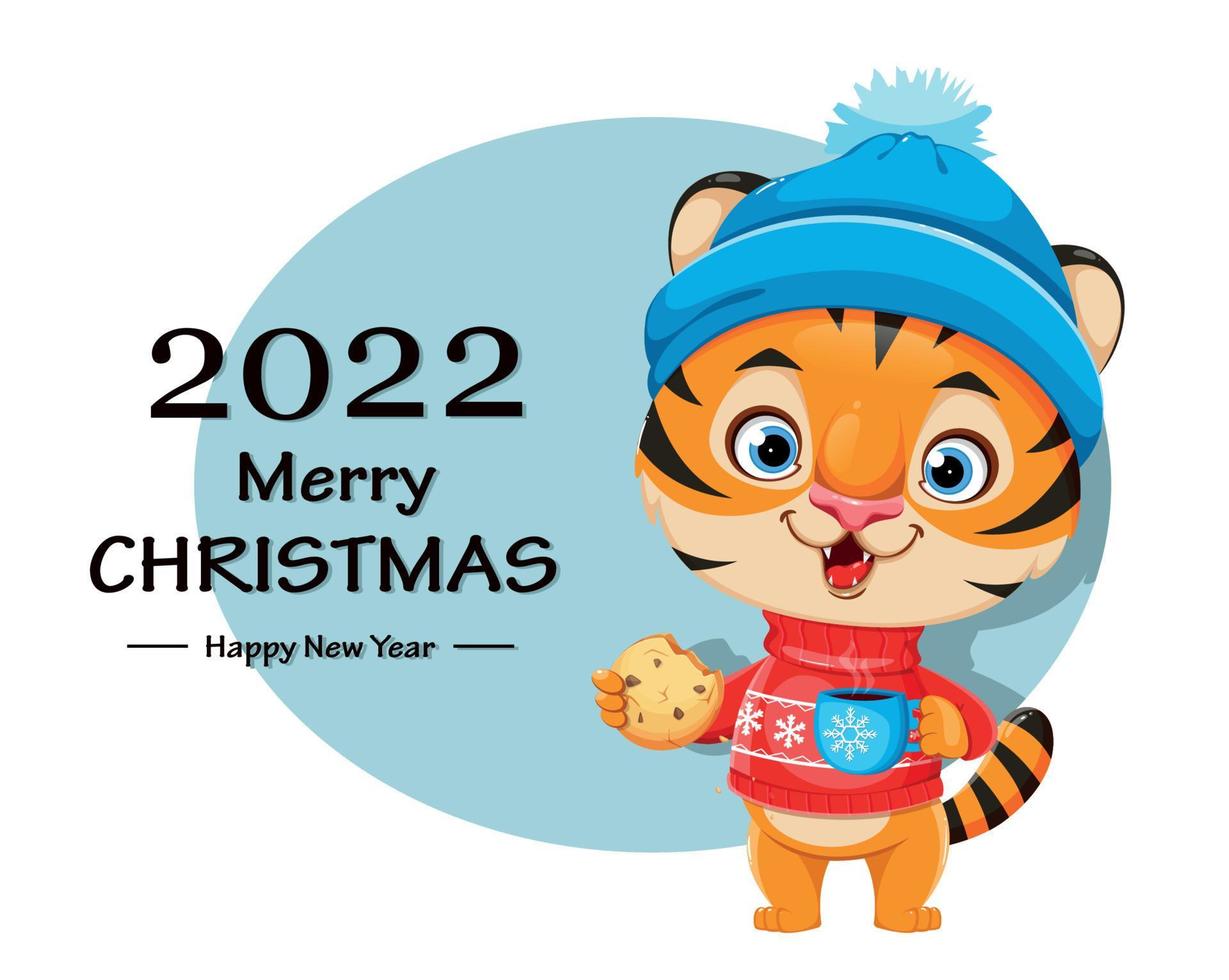 Feliz Navidad. tigre de personaje de dibujos animados lindo vector