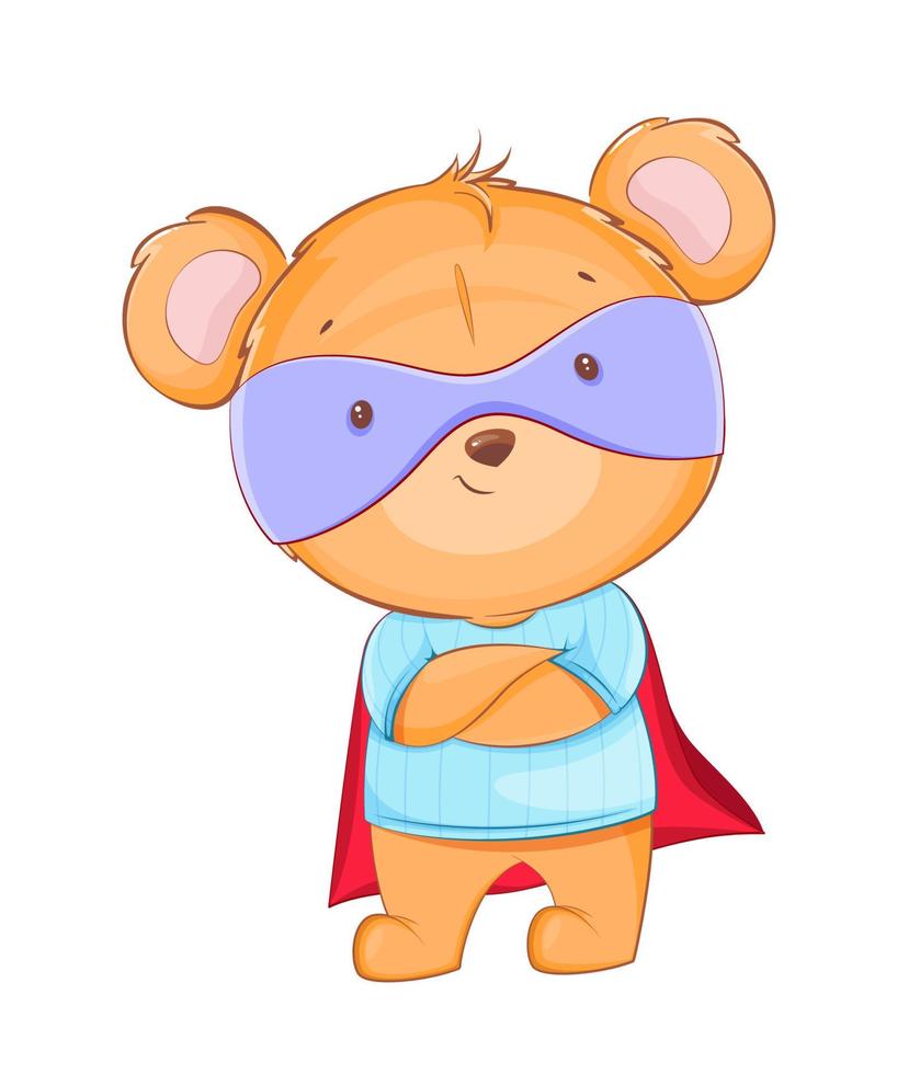 Cute little bear in superhero costume vector