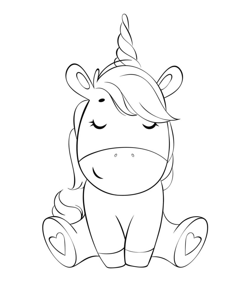 Funny magic black and white unicorn cartoon character vector