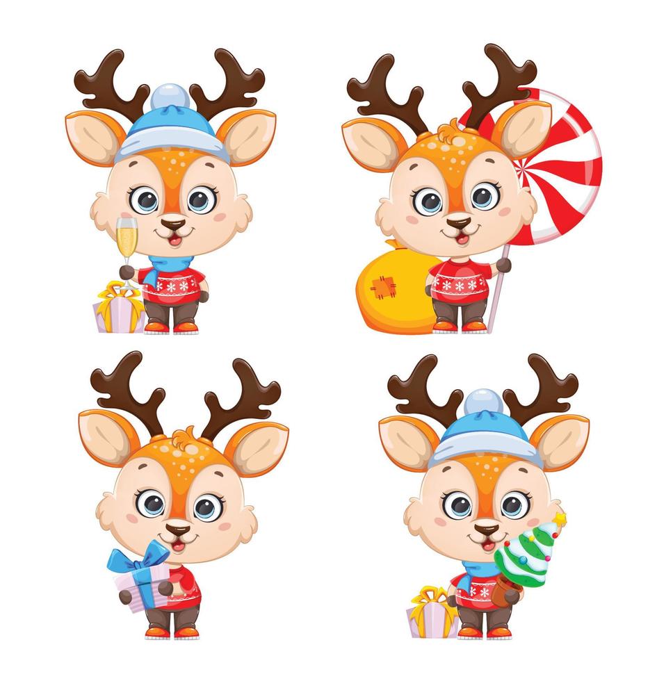 Cute baby deer. Cheerful little reindeer vector