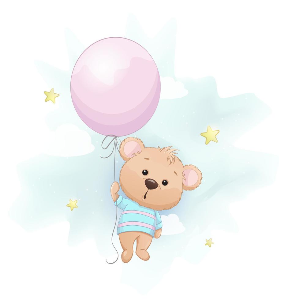 Cute little bear with big pink balloon vector