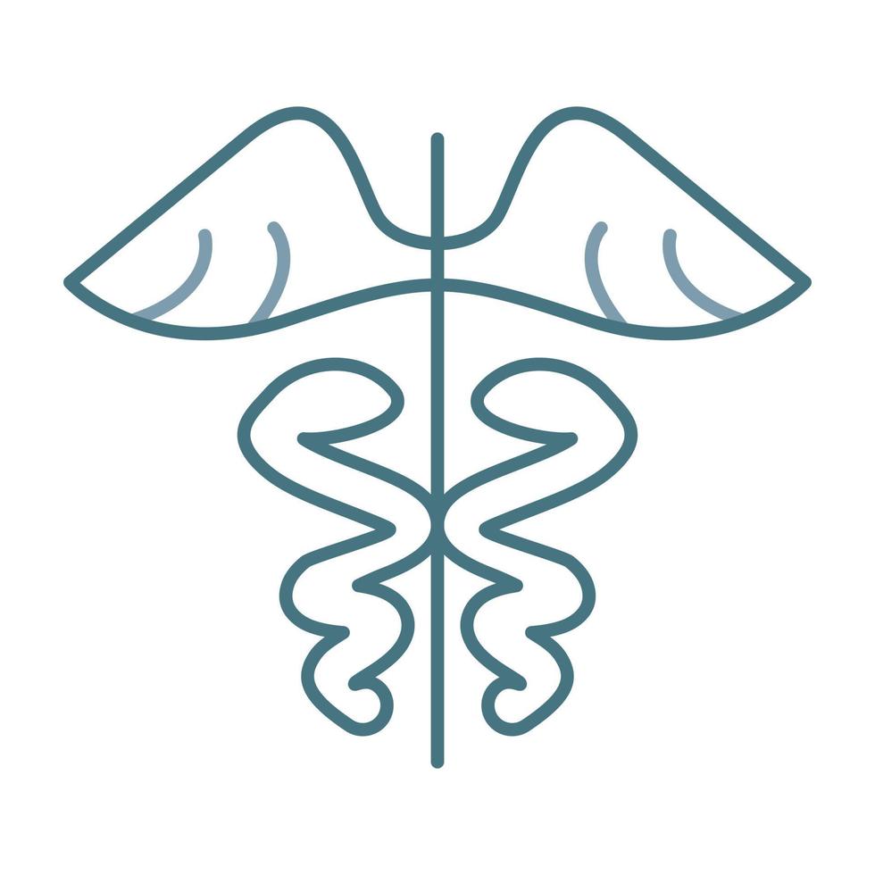 caduceo, línea, dos colores, icono vector