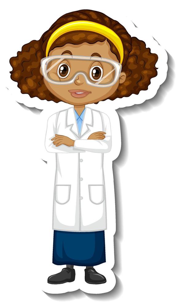 Scientist girl cartoon character sticker vector