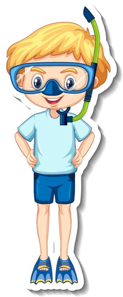 Cute boy wearing snorkel mask vector