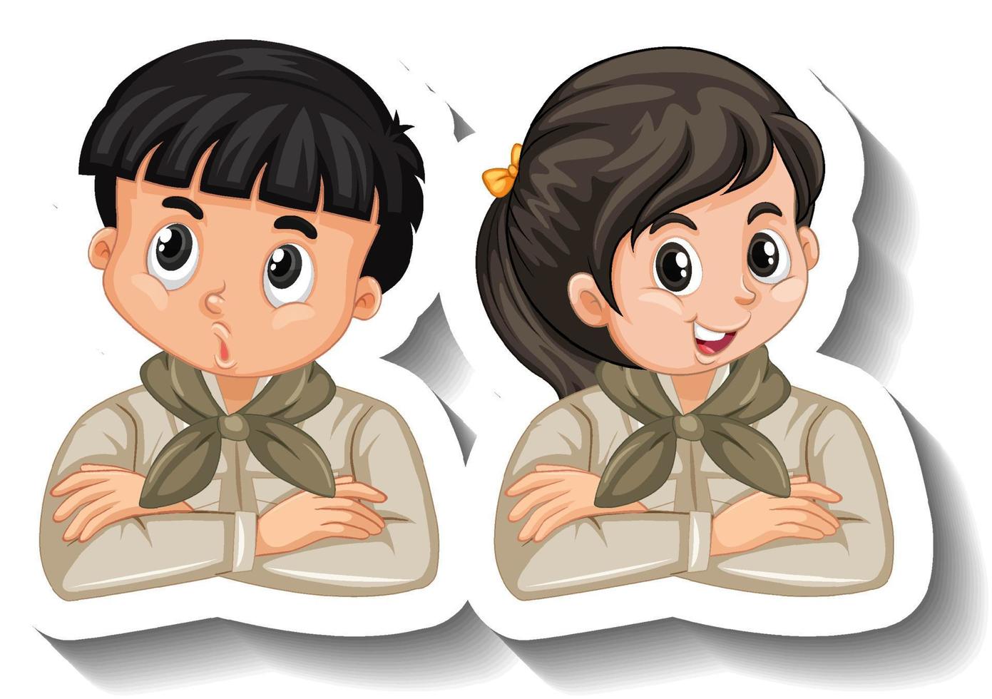 Couple kids wear safari outfit cartoon character sticker vector