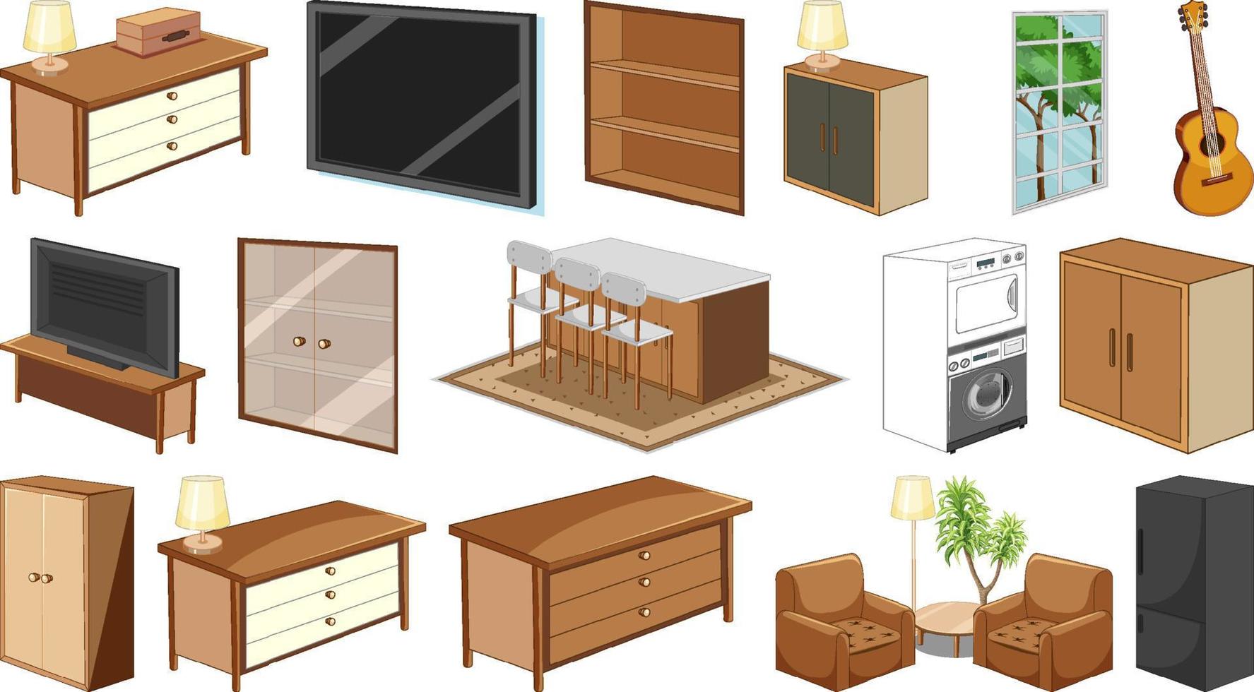 conjunto de muebles y decoraciones de interior vector