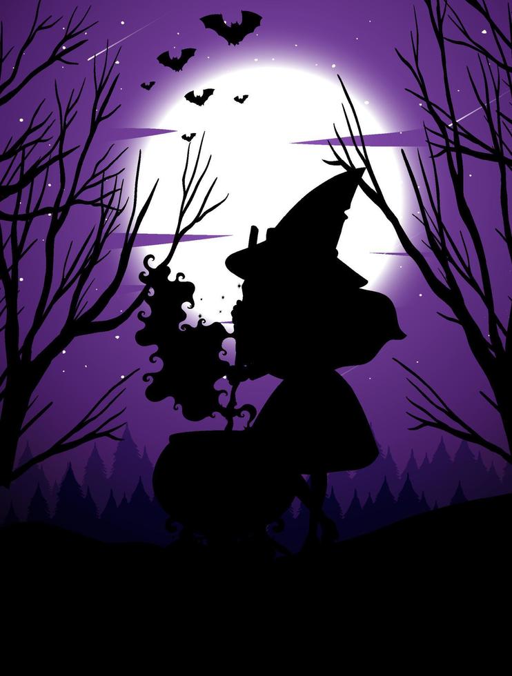 Halloween night background with witch silhouette vector