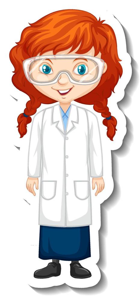 Scientist girl cartoon character sticker vector