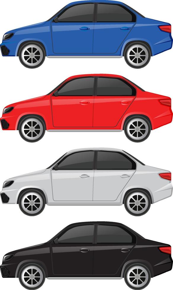 Set of different colour sedan cars vector