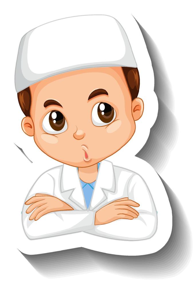 Muslim scientist boy cartoon character sticker vector