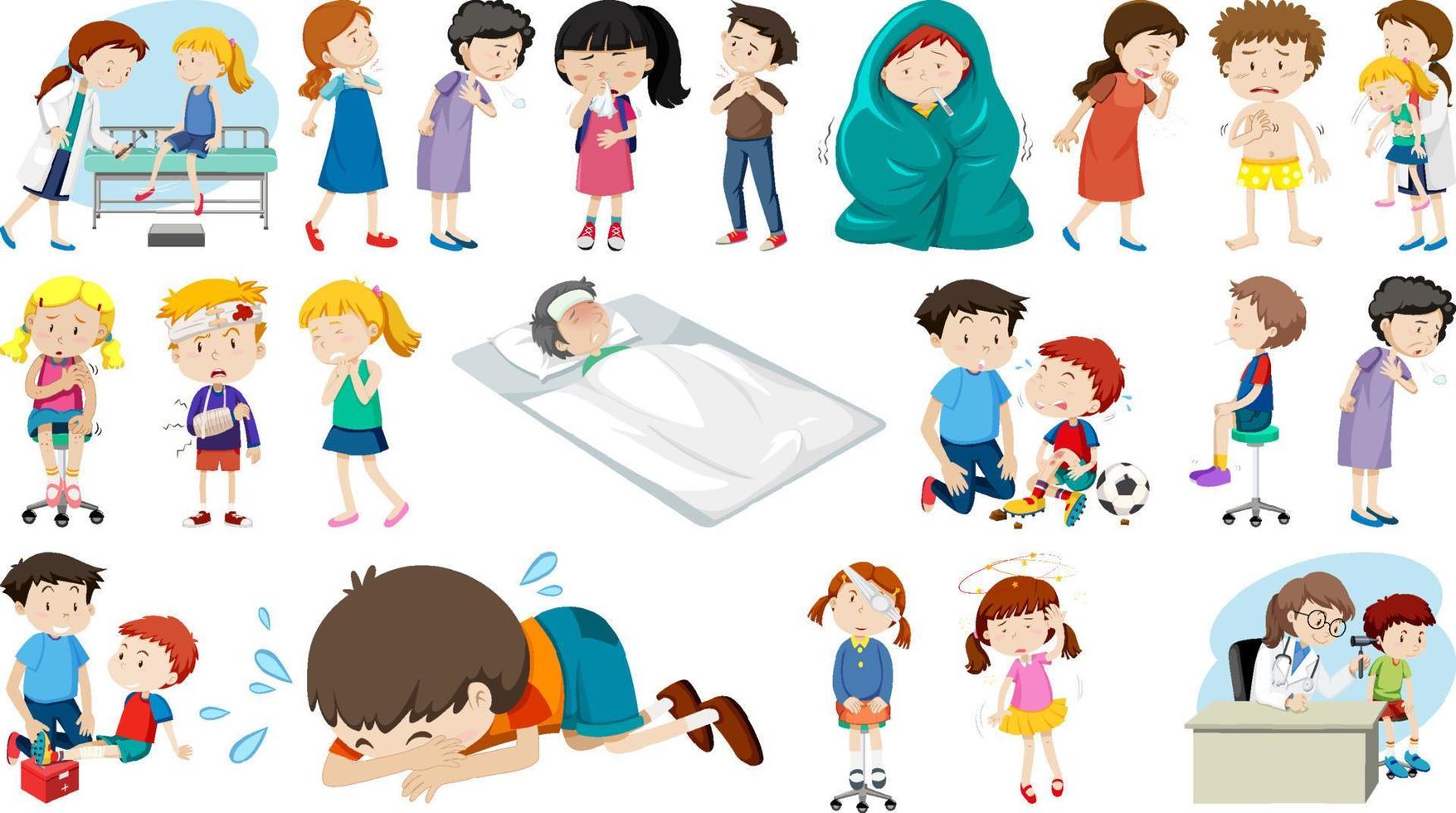 Set of sick people with different symptoms vector