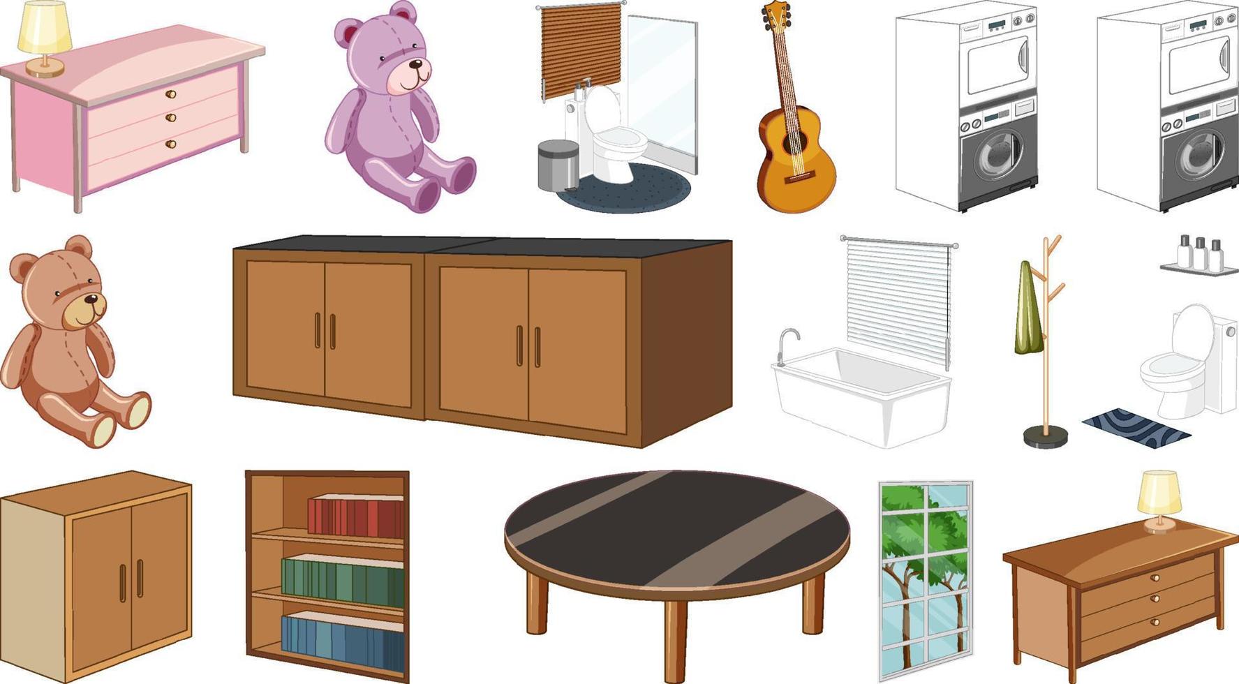 Set of interior furniture and decorations vector