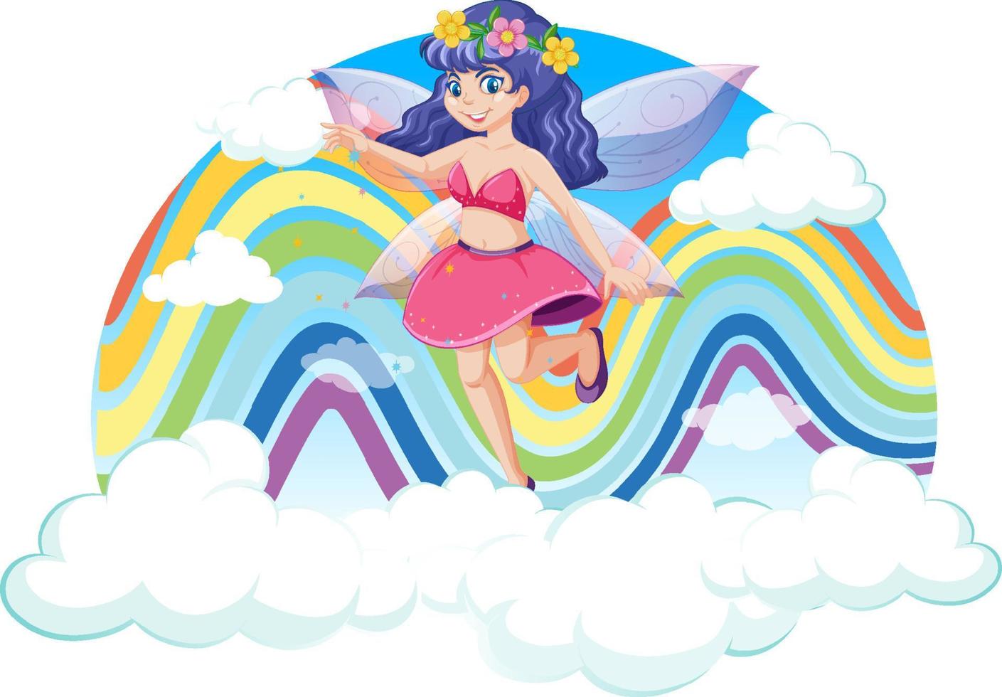 Beautiful fairy with rainbow in the sky vector