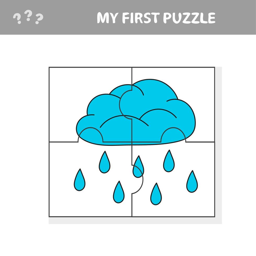 Puzzle. Rain cloud in cartoon style, education game for preschool children vector