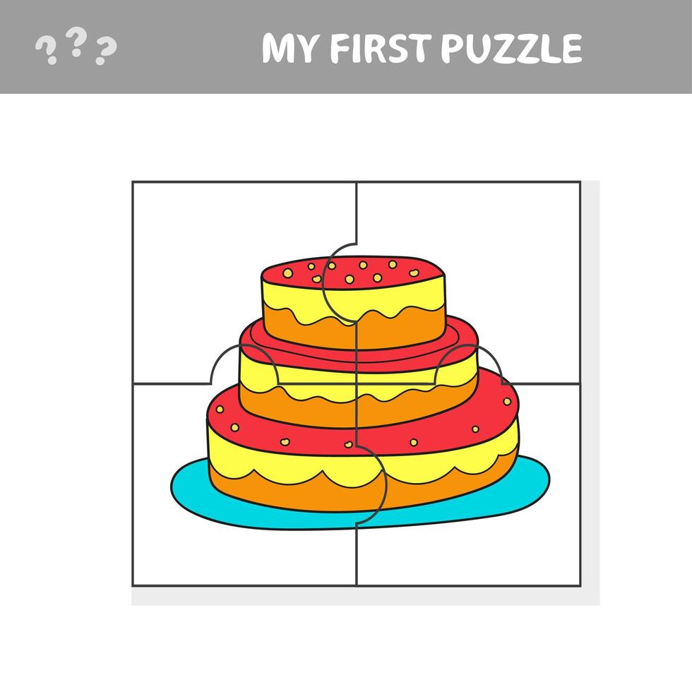 Education paper game for children, sweet cake. My first puzzle. Game for kids vector