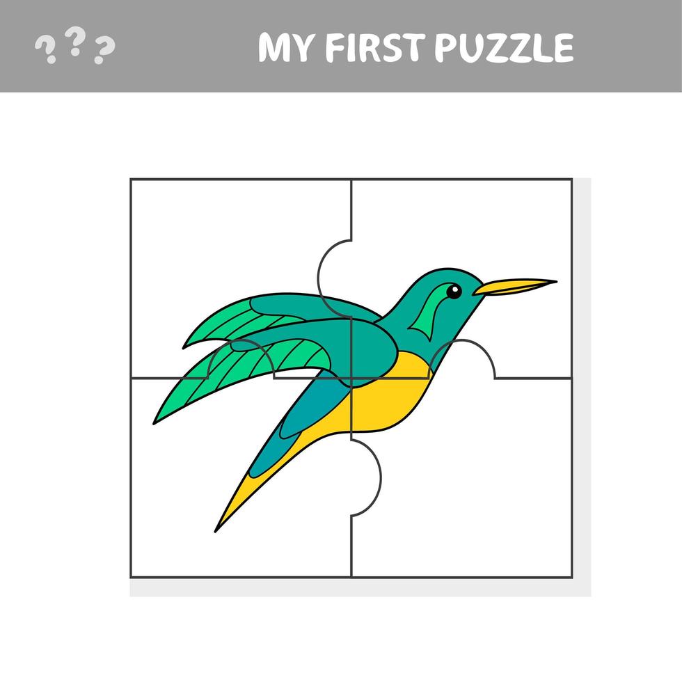 Easy educational paper game for kids. Simple kid application with Hummingbird vector