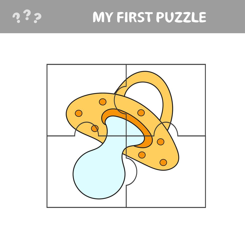 Jigsaw puzzle, parts of Pacifier. Educational children game, printable worksheet vector