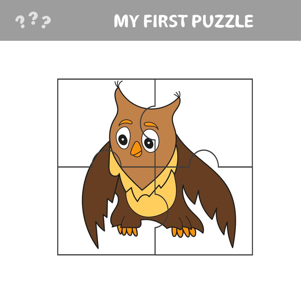 Easy educational paper game for kids. Simple kid application with Owl vector