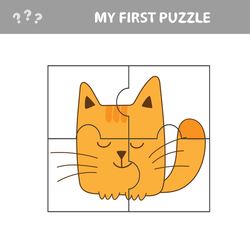 My first puzzle. Vector illustration of puzzle game with happy cartoon cat