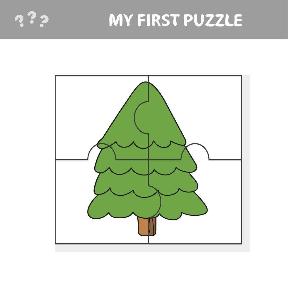 Educational paper game for children, fir-tree. Jigsaw puzzle vector