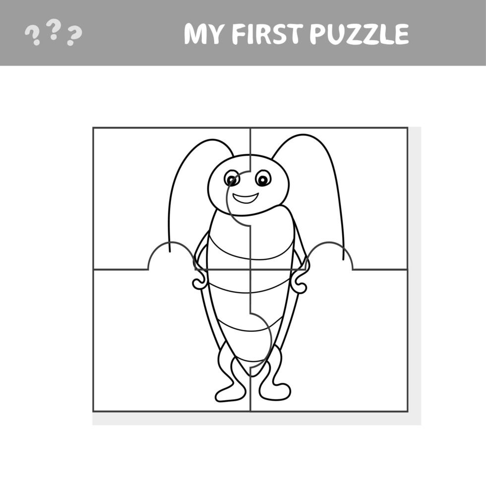 Jigsaw Puzzle Game for Preschool Children with Funny Beetle - My first puzzle vector