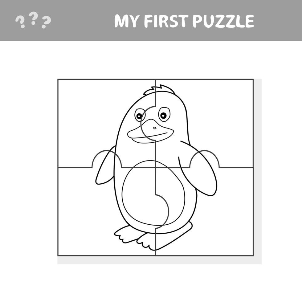 A vector of penguin puzzle for preschooll kids - my first puzzle - coloring page