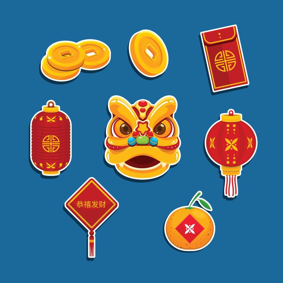 colección de paquetes de pegatinas gong xi fa cai vector