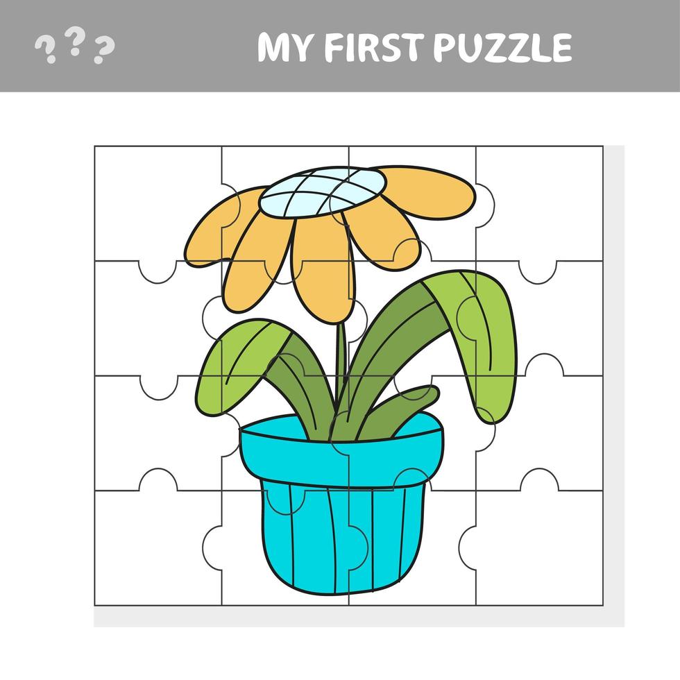 Education paper game for children, flowers in a pot. Jigsaw puzzle vector