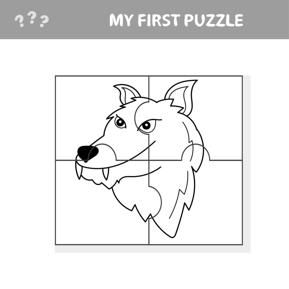 Vector puzzle game for children. Puzzle with wolf. Jigsaw game for kid.