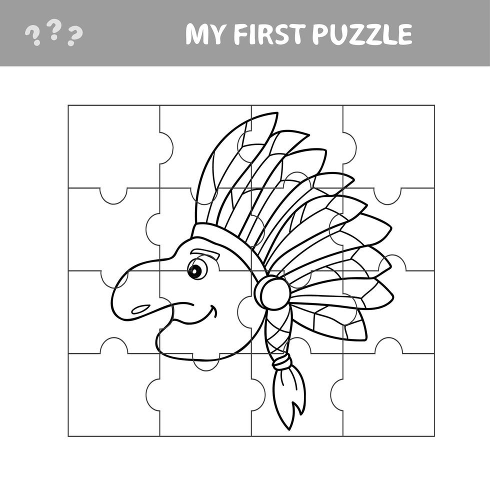 Native Indian man with feather headdress. My first page. Jigsaw puzzle vector