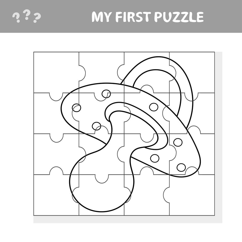 Jigsaw puzzle, parts of Pacifier. Educational children game, printable worksheet vector