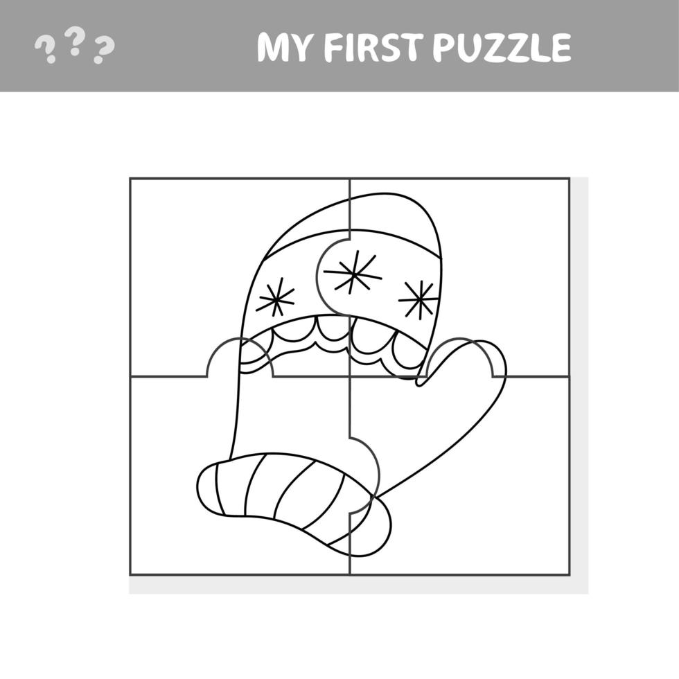 Puzzle for children. Mitten in cartoon style. My first puzzle. vector