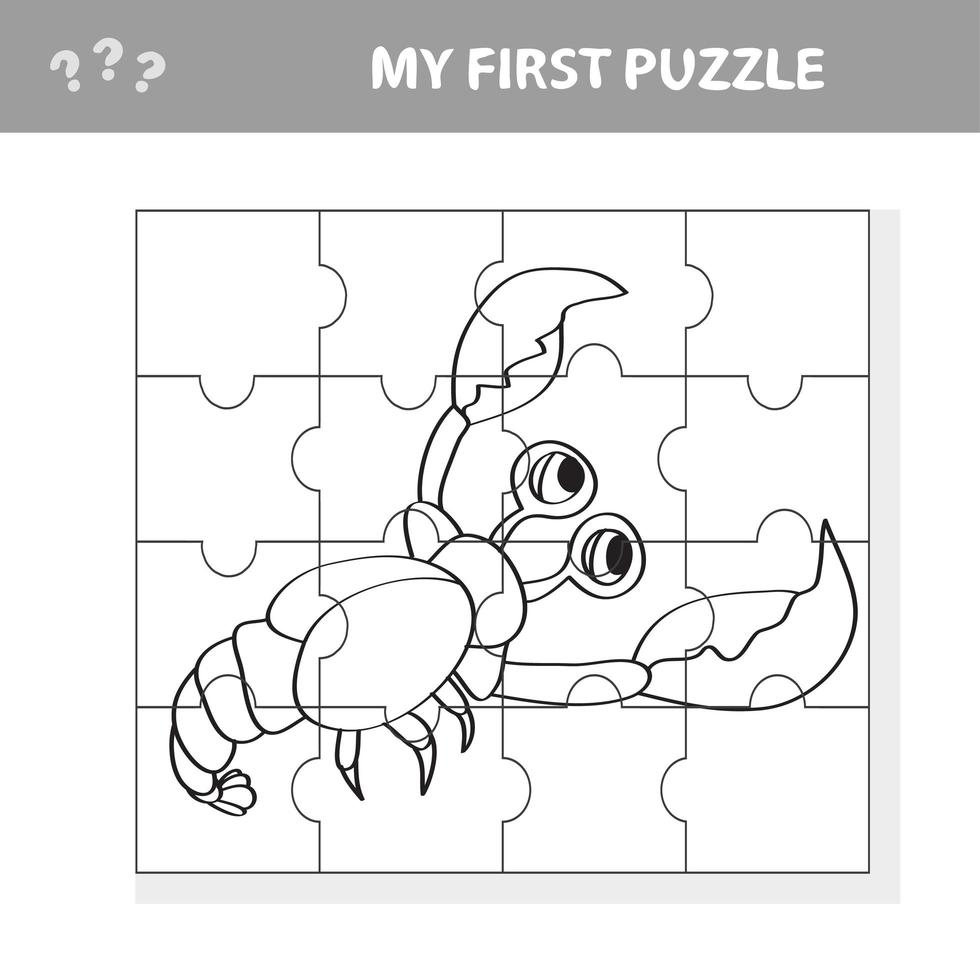My first puzzle. Sea crayfish. Puzzle pieces - a game for children vector