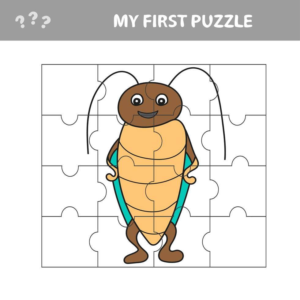 Jigsaw Puzzle Game for Preschool Children with Funny Beetle - My first puzzle vector