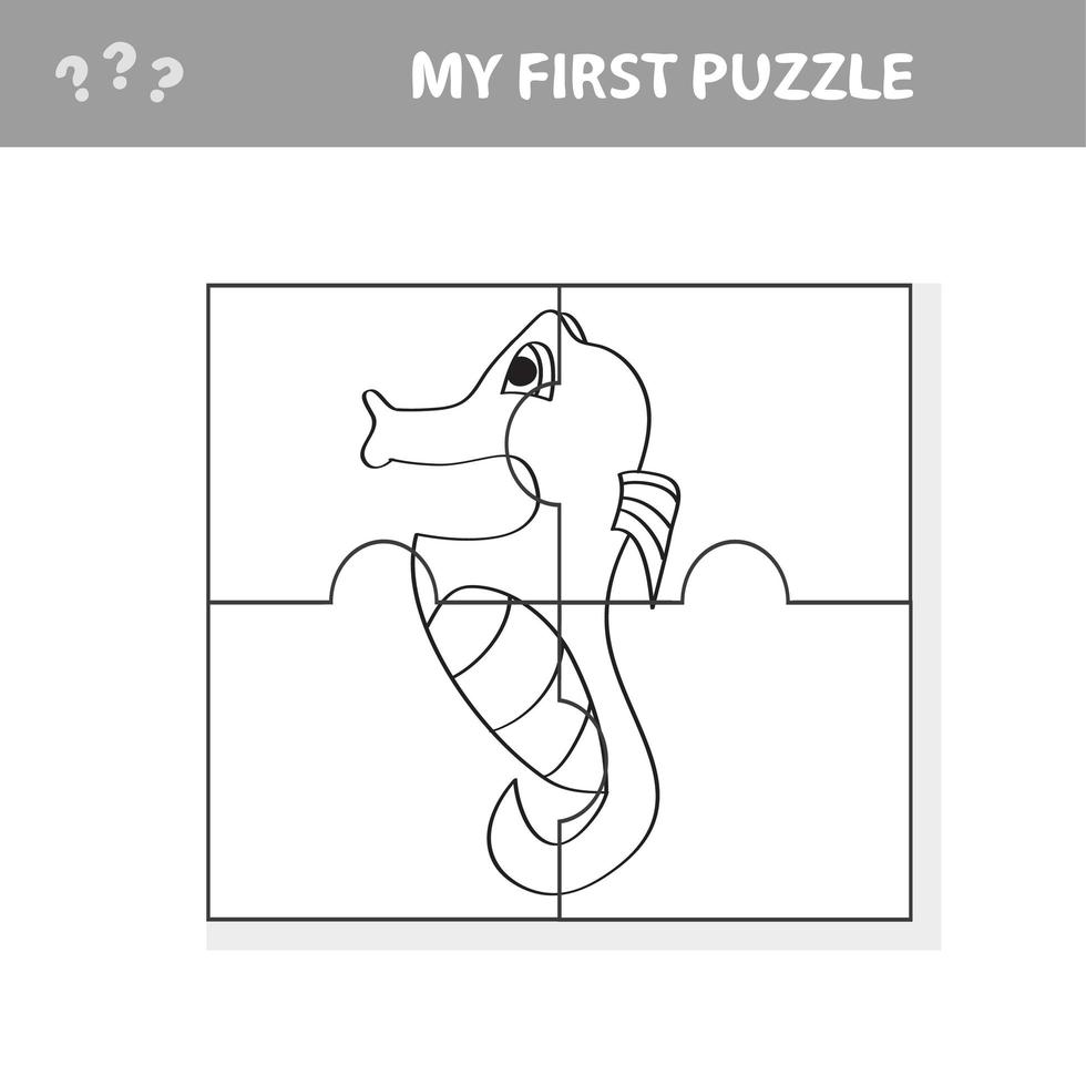 Sea horse - kids jigsaw puzzle game, vector illustration