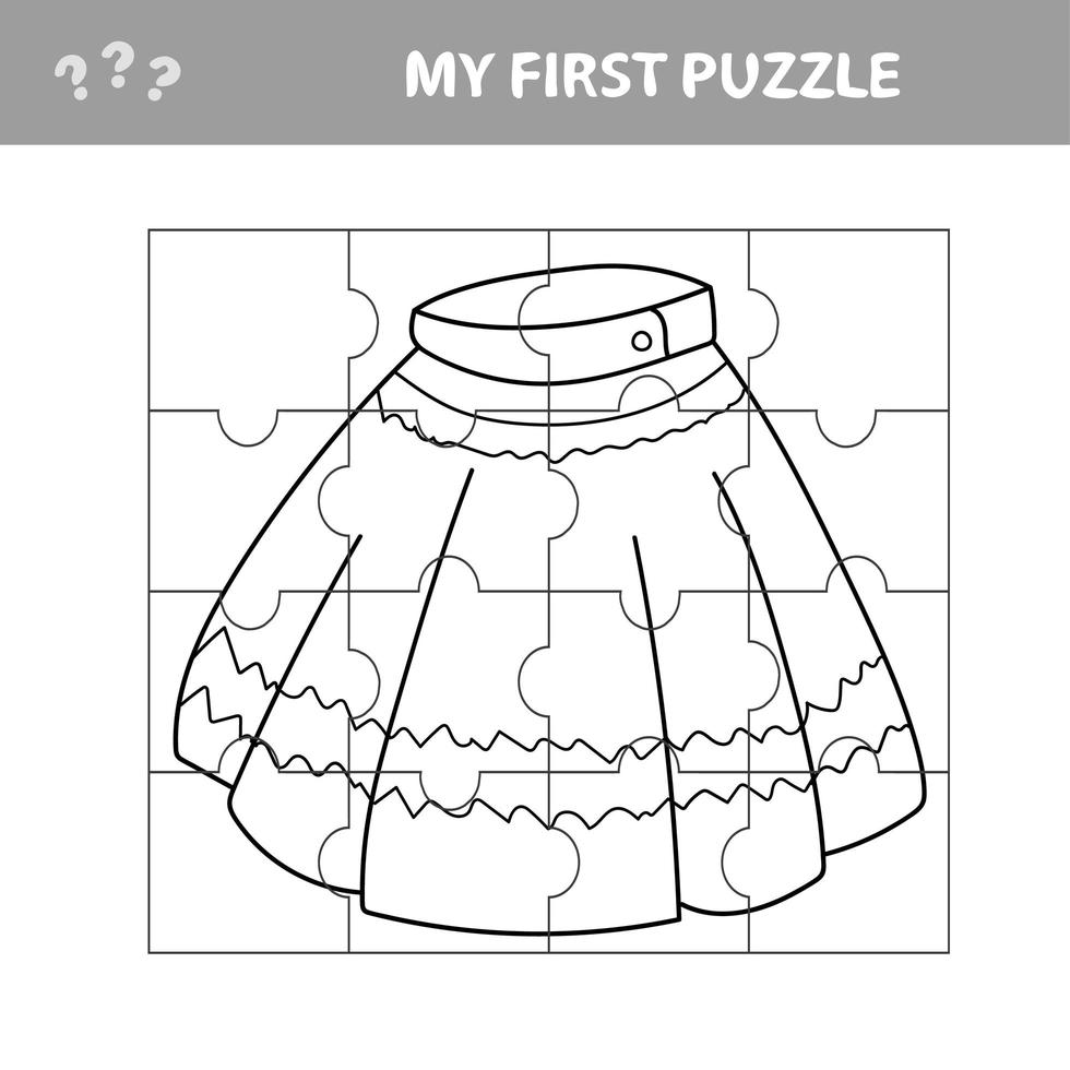 My first puzzle with cartoon skirt. Easy game for kids. Educational worksheet. vector