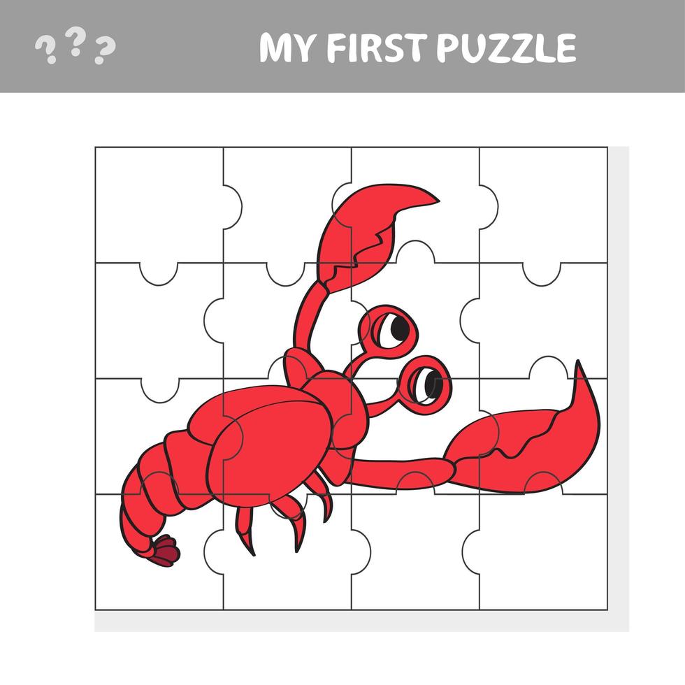 My first puzzle. Sea crayfish. Puzzle pieces - a game for children vector