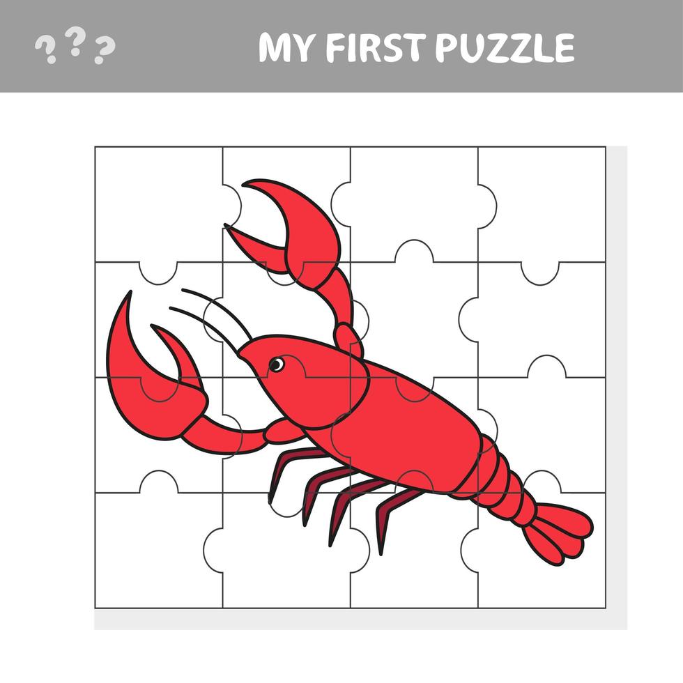 My first puzzle. Sea crayfish. Puzzle pieces - a game for children vector