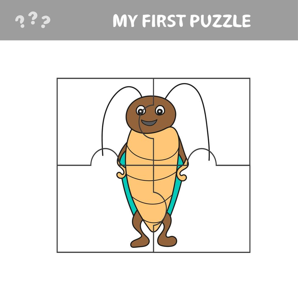 Jigsaw Puzzle Game for Preschool Children with Funny Beetle - My first puzzle vector