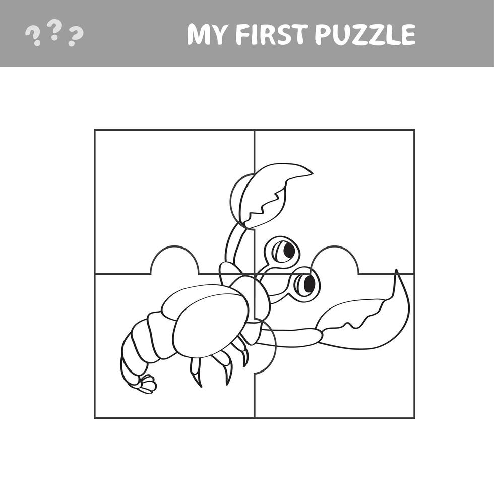 My first puzzle. Sea crayfish. Puzzle pieces - a game for children vector